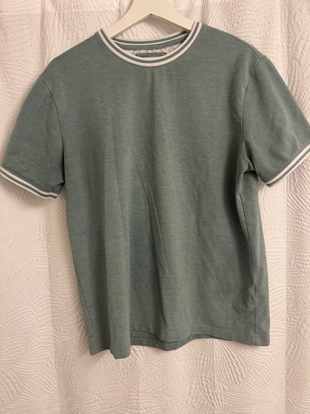Denim & Flower Sage Green Short Sleeve Crew Tee with White Trim